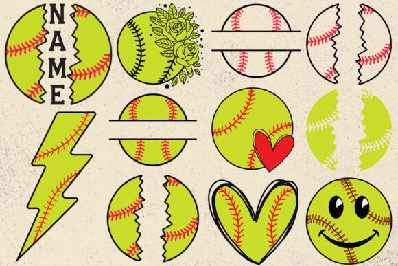 Download Softball Name Cricut SVG Bundle Files - Softball Collection