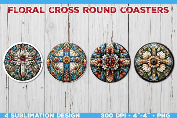 Download Floral Cross Round Coasters Sublimation - Round coasters Collection