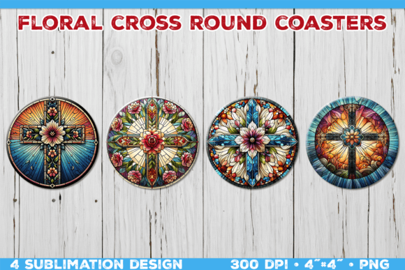 Download Floral Cross Round Coasters Sublimation - Round coasters Collection
