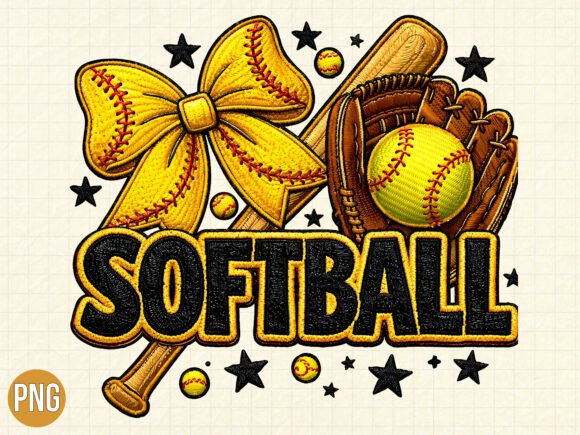 Download Yellow Softball Bow Mitt Design PNG - Softball Collection