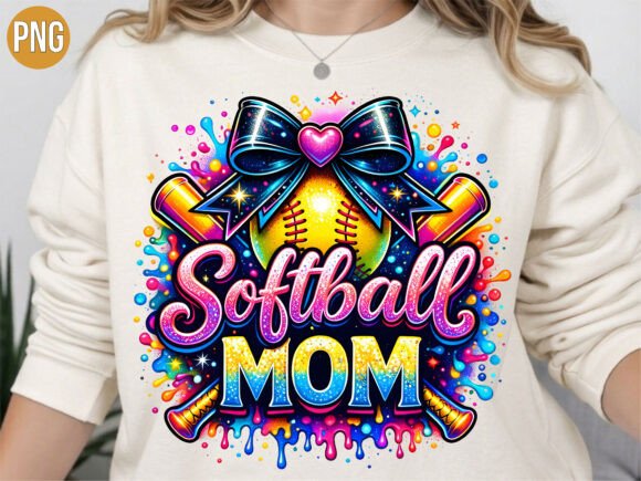 Download Softball Mom Neon Splatter Bow PNG - Softball Collection